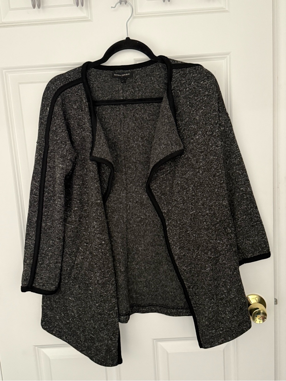 Banana Republic Charcoal Gray Open-Front Knit Cardigan with Black Trim